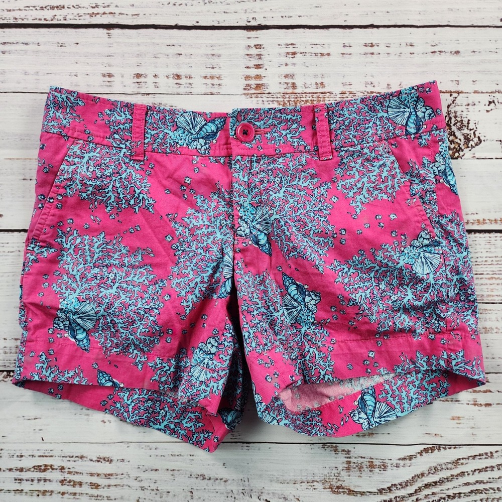 Lilly Pulitzer‎ Callahan Shorts Womens 4 Pink Blue Coral Seashell Coastal Summer